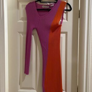 Colorblock Long Sleeve Dress in Pink and Orange